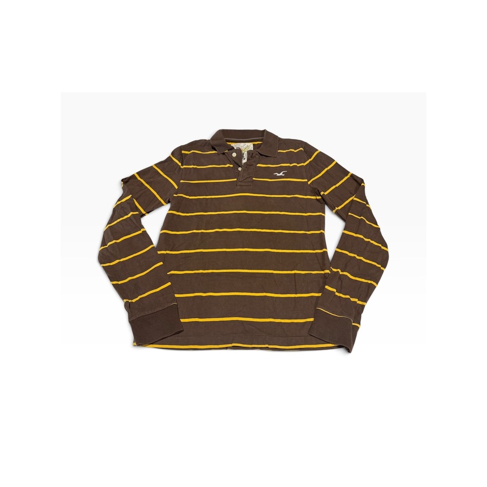 Y2K Vintage Hollister Mens Long Sleeve Polo Shirt Striped Cotton Size M